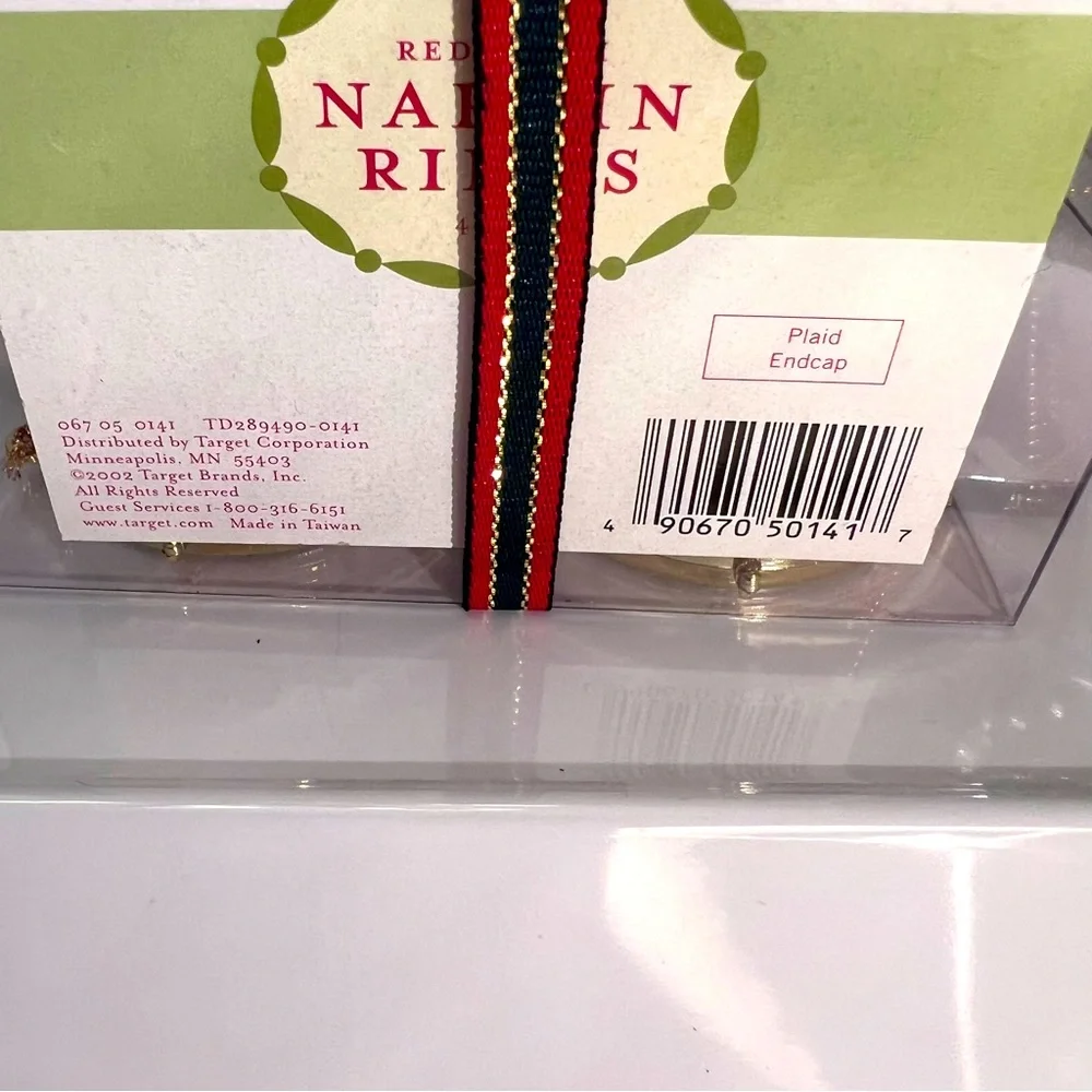 Festive Red/Green/White/Gold Napkin Rings, Bear Bell, White Angel & Wood Rudolph